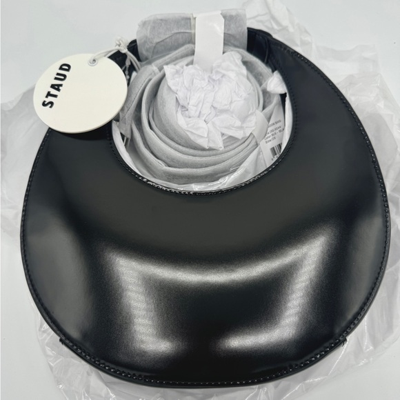 NWT Staud Mini Moon Purse in Polished Black Leather, Crossbody Bag , Brand NEW - Picture 1 of 17